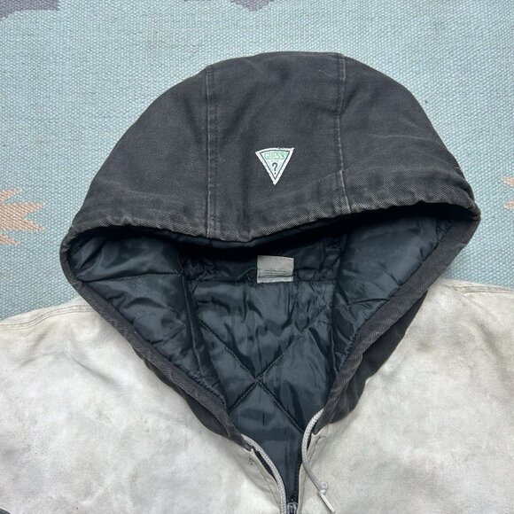 Vintage guess hooded work jacket canvas Carhartt style quilt lined distressed XL - Picture 12 of 14